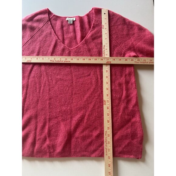 SUNDANCE pink v-neck ribbed cashmere sweater M boho preppy coquette - Picture 6 of 8